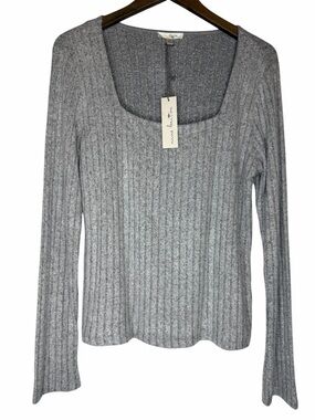 Stitch Fix Nine Britton Gwendolyn Square Neck Brushed Knit Top size XL Gray